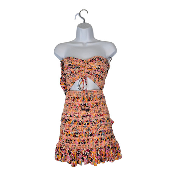 Maaji Prism Cat Marta Short Dress Smocked Mini 4 in 1 Wear Cut Out Tassels M NEW - Picture 9 of 16